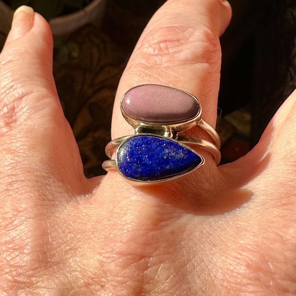 Natural Lapis & Phosphosiderite Sterling Silver Ring Size 8.5 - Picture 3 of 5